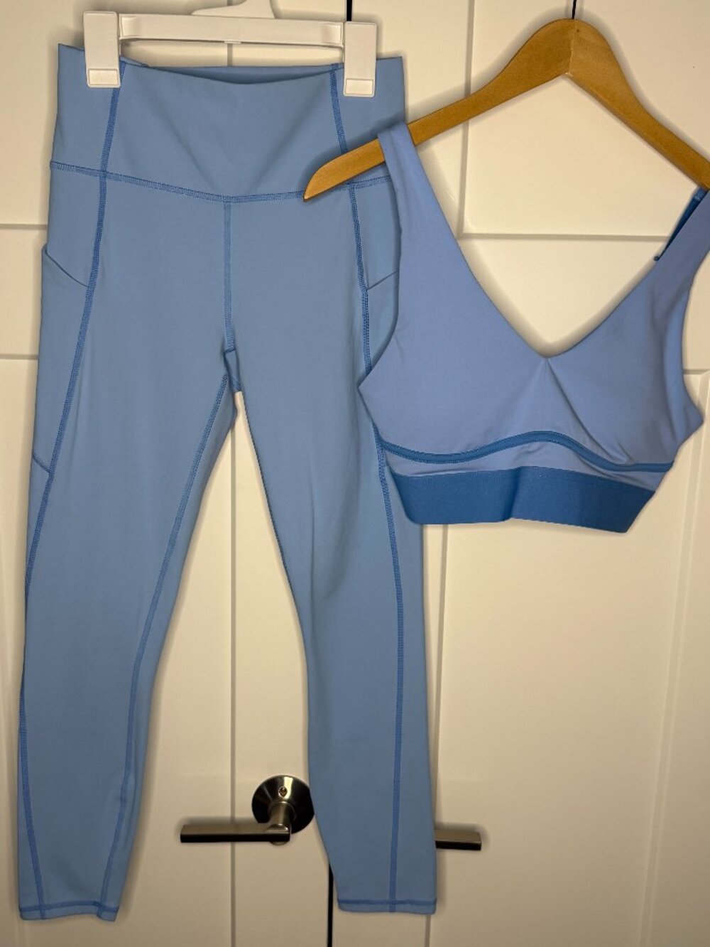 Fabletics Women's Blue Oasis PureLuxe High-Waisted 7/8 Legging & Sports Bra Sz S